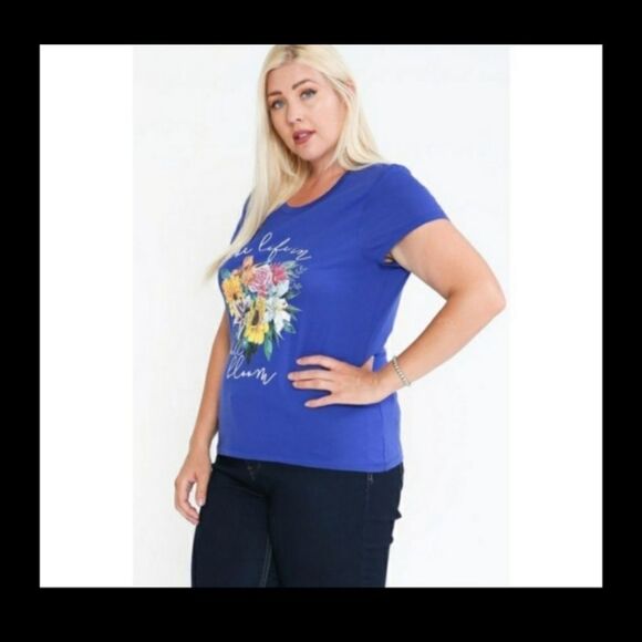 Live Life in full bloom Royal Blue floral tee shirt size S 2-4 M 6-8 XL 12-14 - Picture 3 of 8
